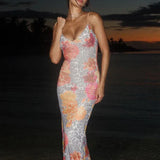 Leopard Print Bodycon Spaghetti Strap Backless Sexy Long Spring Summer Maxi Dress
