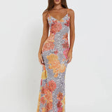 Leopard Print Bodycon Spaghetti Strap Backless Sexy Long Spring Summer Maxi Dress