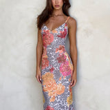 Leopard Print Bodycon Spaghetti Strap Backless Sexy Long Spring Summer Maxi Dress