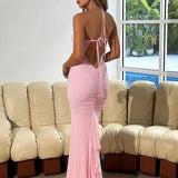 Mermaid Bodycon Elegant Long Halter Backless Nightclub Sexy Summer Maxi Dress