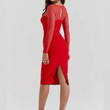 Mesh Patchwork Slim Bodycon Autumn Winter Elegant Long Midi Dress