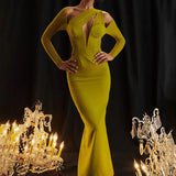 Mesh Patchwork Slim Bodycon One Shoulder Autumn Winter Long Sexy Midi Dress