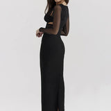 Mesh Patchwork Slim Bodycon One Shoulder Autumn Winter Long Sexy Midi Dress
