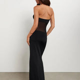 Mesh Patchwork Slim Bodycon Strapless Spring Summer Long Backless Party Maxi Dress