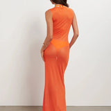 Mesh Perspective Print Elegant Long Slim Bodycon Spring Summer Maxi Dress