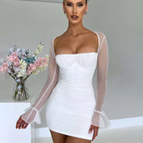 Waist Wrap A-line Lace Strapless Summer Backless Nightclub Sexy Party Mini Dress