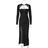 Autumn Winter Strapless High Split Nightclub Sexy Backless Slim Bodycon Midi Dress