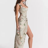 Nightclub Party Crop Top High Split Long Maxi Skirts Slim Summer 2 Piece Dress