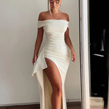 Off Shoulder Long Summer High Split Backless Nightclub Sexy Party Maxi Dress