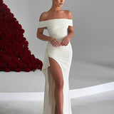 Off Shoulder Long Summer High Split Backless Nightclub Sexy Party Maxi Dress