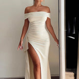 Off Shoulder Long Summer High Split Backless Nightclub Sexy Party Maxi Dress