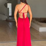One Shoulder Long High Split Backless Nightclub Sexy Spring Summer Maxi Dress