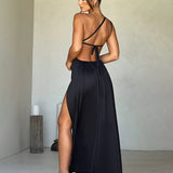 One Shoulder Long High Split Backless Nightclub Sexy Spring Summer Maxi Dress