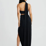 One Shoulder Long High Split Halter Backless Sexy Spring Summer Maxi Dress