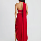 One Shoulder Long High Split Halter Backless Sexy Spring Summer Maxi Dress