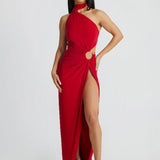 One Shoulder Long High Split Halter Backless Sexy Spring Summer Maxi Dress
