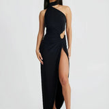 One Shoulder Long High Split Halter Backless Sexy Spring Summer Maxi Dress