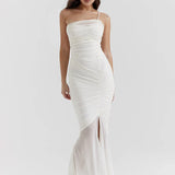 One Shoulder Pleated Slim Bodycon Backless Elegant Long Spring Summer Maxi Dress