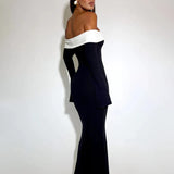 Patchwork Long Off Shoulder Nightclub Sexy Autumn Winter Maxi Dress