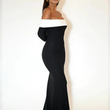 Patchwork Long Off Shoulder Nightclub Sexy Autumn Winter Maxi Dress