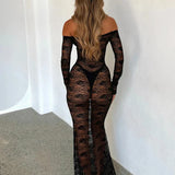 Lace Long Off Shoulder Backless Sexy Autumn Winter Maxi Dress