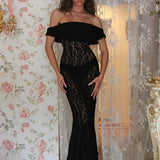 Perspective Lace Slim Bodycon Off Shoulder Nightclub Sexy Summer Maxi Dress