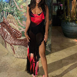 Perspective Mesh Print Long Spaghetti Strap Backless Sexy Summer Maxi Dress