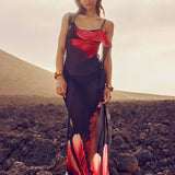 Perspective Mesh Print Long Spaghetti Strap Backless Sexy Summer Maxi Dress