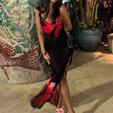 Perspective Mesh Print Long Spaghetti Strap Backless Sexy Summer Maxi Dress