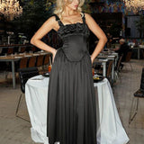 Pleated A-line Long Spaghetti Strap Backless Sexy Spring Summer Maxi Dress