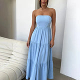 Pleated A-line Long Off Shoulder Backless Nightclub Spring Summer Maxi Dress