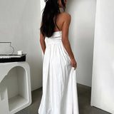 Pleated A-line Long Off Shoulder Backless Nightclub Spring Summer Maxi Dress