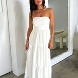 Pleated A-line Long Off Shoulder Backless Nightclub Spring Summer Maxi Dress