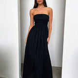 Pleated A-line Long Off Shoulder Backless Nightclub Spring Summer Maxi Dress