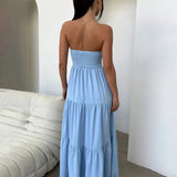Pleated A-line Long Off Shoulder Backless Nightclub Spring Summer Maxi Dress