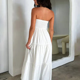Pleated A-line Long Off Shoulder Backless Nightclub Spring Summer Maxi Dress