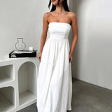 Pleated A-line Long Off Shoulder Backless Nightclub Spring Summer Maxi Dress