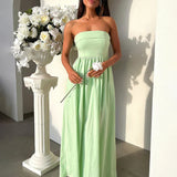 Pleated A-line Long Off Shoulder Backless Nightclub Spring Summer Maxi Dress