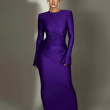 Pleated Slim Bodycon Autumn Winter Nightclub Party Elegant Long Maxi Dress