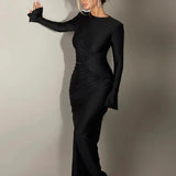 Pleated Slim Bodycon Autumn Winter Nightclub Party Elegant Long Maxi Dress