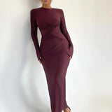 Pleated Slim Bodycon Autumn Winter Nightclub Party Elegant Long Maxi Dress