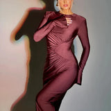 Pleated Slim Bodycon Autumn Winter Nightclub Party Elegant Long Maxi Dress