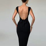 Pleated Slim Bodycon Long Spaghetti Strap Spring Summer Backless Midi Dress