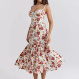 Print Bodycon A-line Spaghetti Strap Summer Long Nightclub Sexy Midi Dress