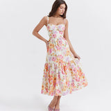 Print Bodycon A-line Spaghetti Strap Summer Long Nightclub Sexy Midi Dress