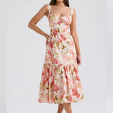 Print Bodycon A-line Spaghetti Strap Summer Long Nightclub Sexy Midi Dress