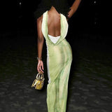 Print Deep V Neck Long Slim Bodycon Backless Nightclub Sexy Summer Maxi Dress