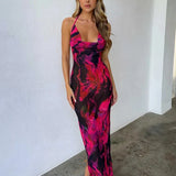Print Long Halter Spring Summer Backless Nightclub Sexy Slim Bodycon Midi Dress