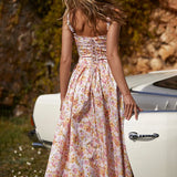 Print Bodycon A-line Spaghetti Strap Summer Long Nightclub Sexy Midi Dress