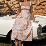 Print Bodycon A-line Spaghetti Strap Summer Long Nightclub Sexy Midi Dress